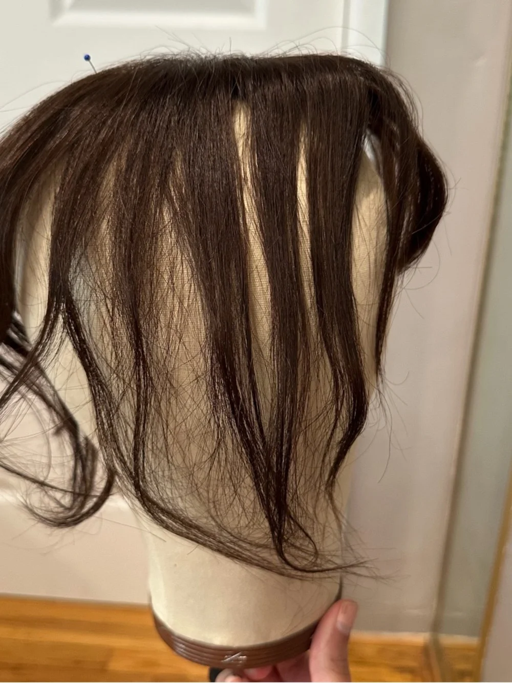 11” Dark Brown Human Hair Topper with Bangs Hair Extensions #TF4‎